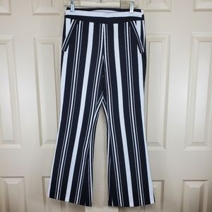 INC Striped Pants Black White High Waist Flare 4 Stretch